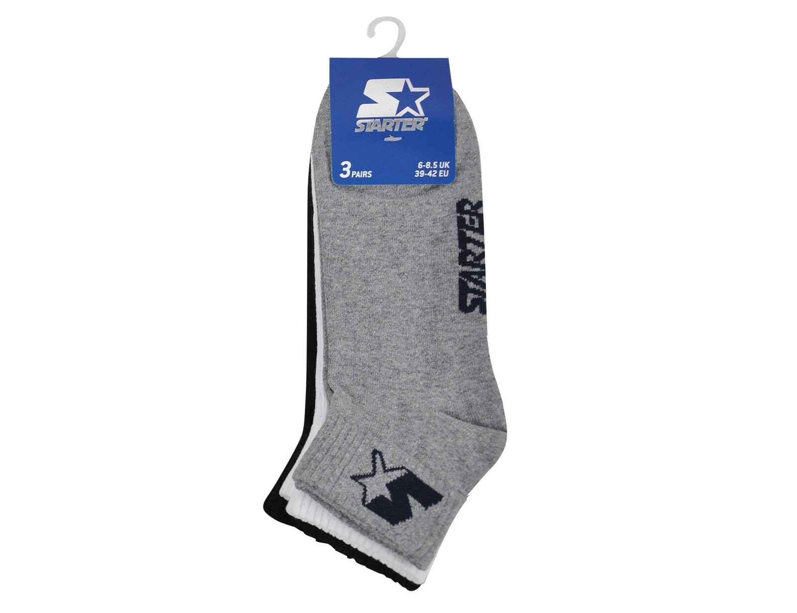 Starter - 3-Pack Quarter Socks - Kwartlengte Sokken - 35 - 38 - Zwart/Wit/Grijs