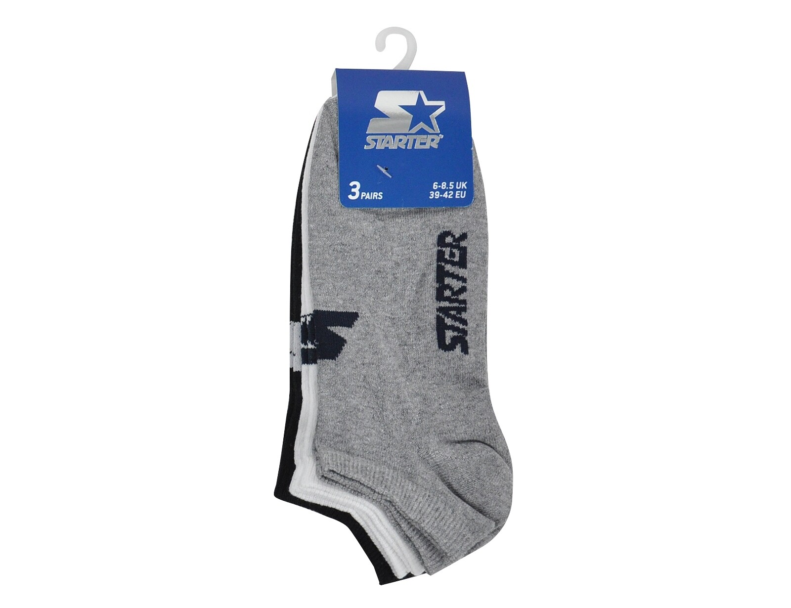 Starter - 3-Pack Sneaker Socks - Enkelsokken - 39 - 42 - Zwart/Wit/Grijs