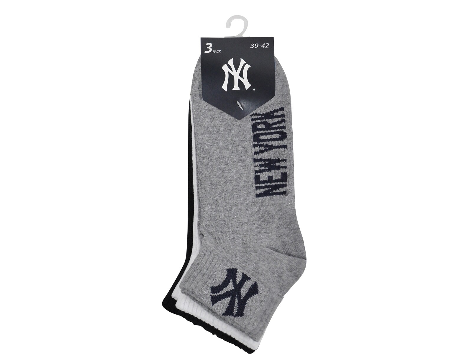 New York Yankees - 3-Pack Quarter Socks - 3 Paar Sokken - 27 - 30 - Zwart/Wit/Grijs