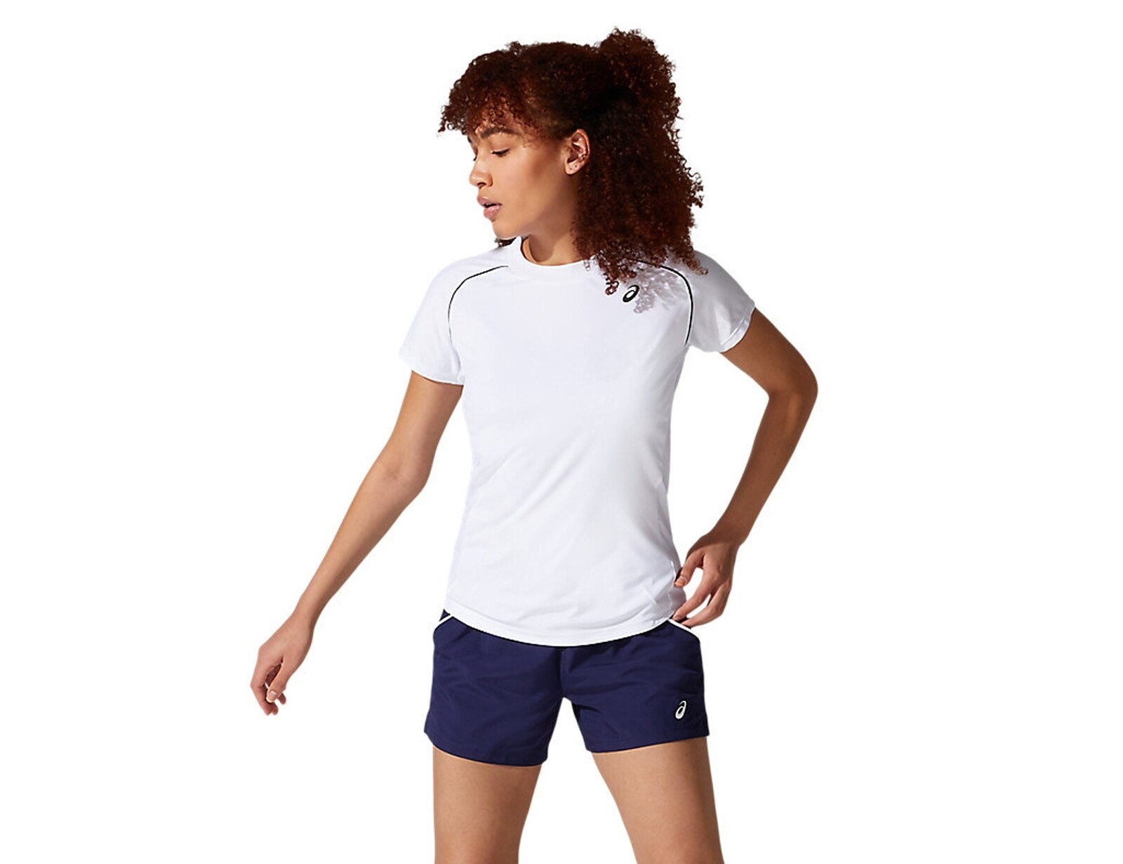 asics - court womens piping short sleeve - wit tennis t-shirt