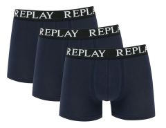 Replay - Boxer Basic Cuff Logo 3 Pack -  Blauwe Boxershorts